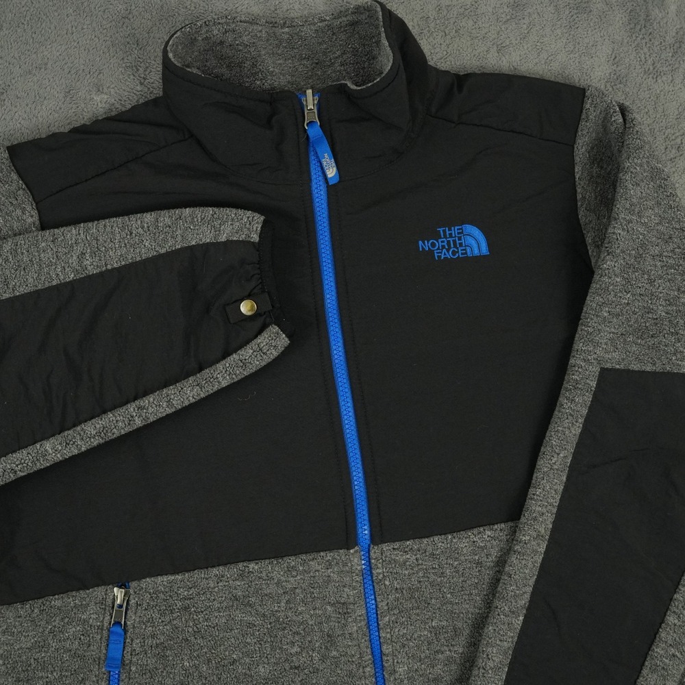 The North Face Denali Fleece Jacket Boys XL 18/20 Gray Black Blue Full Zip